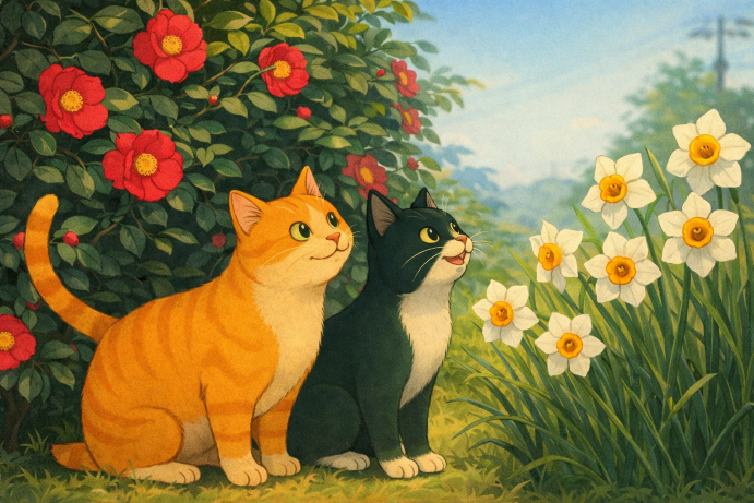 水仙と椿🌼🌺